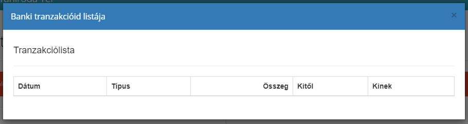 Első belépéskor üres tranzakciós lista
