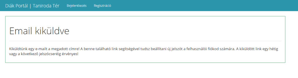 Jelszóemlékeztető e-mail kiküldése