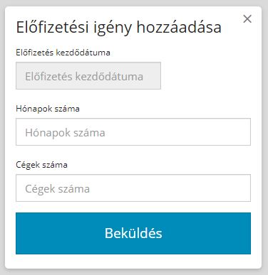 Előfizetési igény hozzáadása ablak