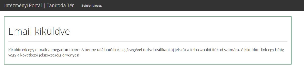 Jelszóemlékeztető e-mail kiküldése